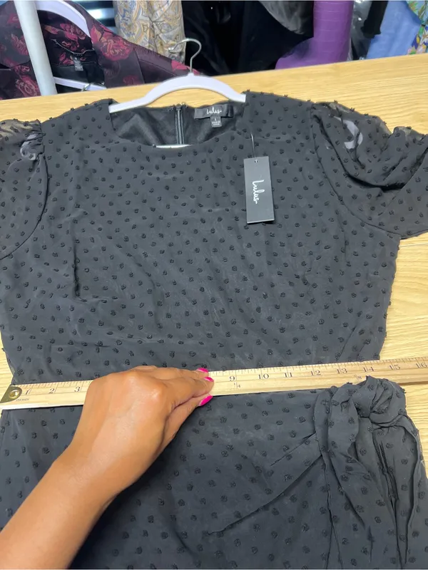 Lulus Black Swiss Dot Ruched Tie Mini Dress Size L NWT - Image 15