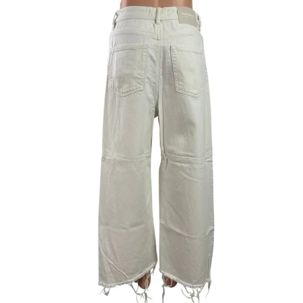 Pull & Bear Women's White High Rise Raw Hem Wide Leg Baggy Denim Jeans Size 4 - Image 3