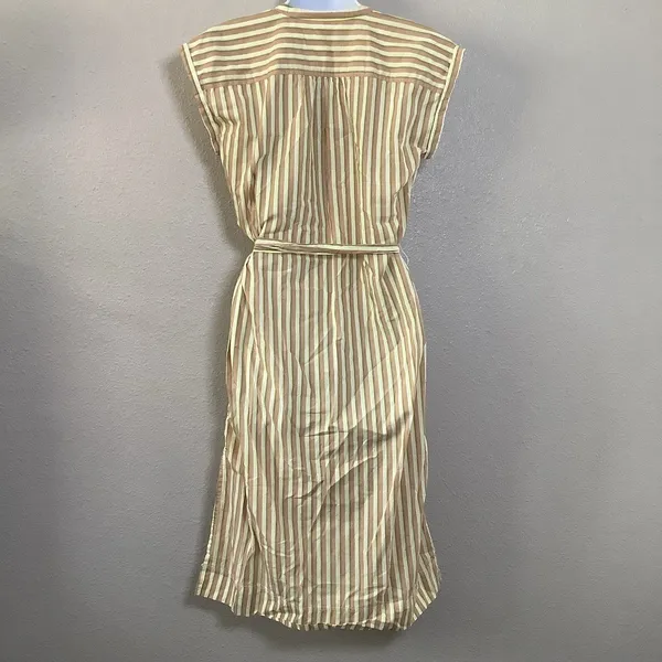 Free Assembly 100% Cotton Button Up Tie Waist Striped Midi Dress S Summer Casual - Image 4