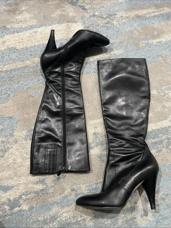 Via Spiga Black Leather Knee-High Pointed Toe Boots Size 8 - Image 8