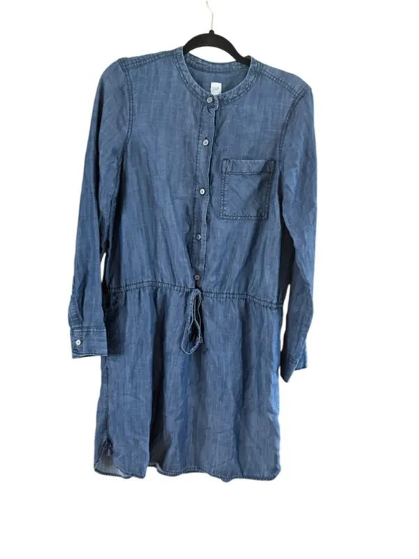 Women's GAP Blue Denim Long Sleeve Drawstring Shirtdress M - Image 2