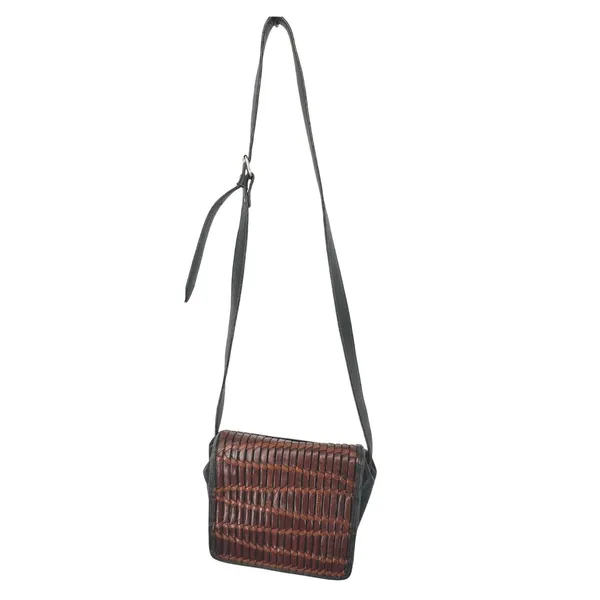 Vintage Paola del Lungo Italy Leather Woven Crossbody Bag Brown Black Purse‎ - Image 2