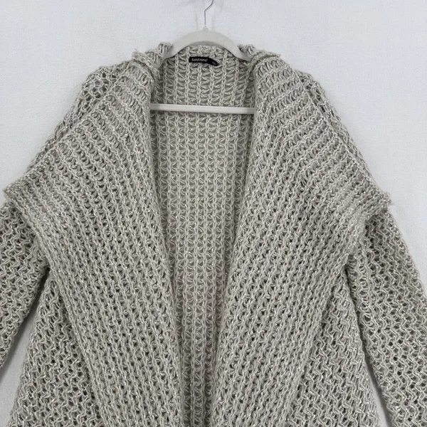 Solutions Cardigan Women L Beige Open Knit Oversized Lagenlook Asymmetrical Dust - Image 5