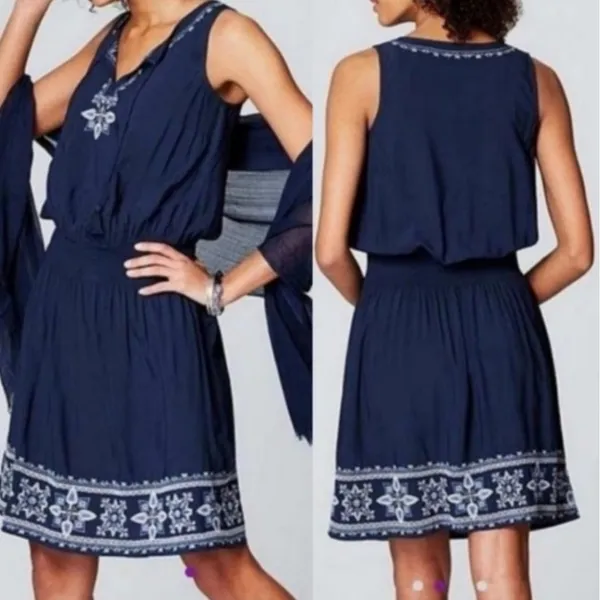 J.Jill Embroidered Dress‎ Sleeveless Navy Blue Casual Women's Small - Image 3