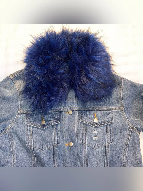 HONEY PUNCH Women’s Denim Acid Wash Jacket Removable Blue Faux Fur Collar Size S - Image 6