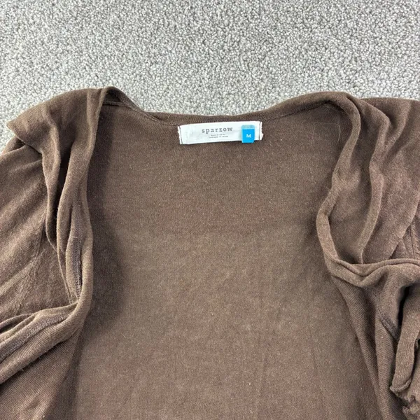 Sparrow Brown‎ Linen Cotton Blend Cardigan Sweater Ruffle Womens M Boho Chic - Image 2