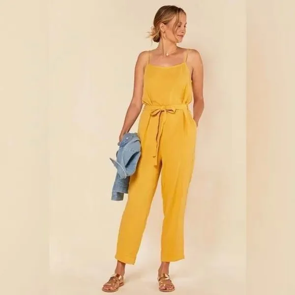 Outerknown Yellow Gauze Jumpsuit Organic‎ Cotton Relaxed Small - Image 10