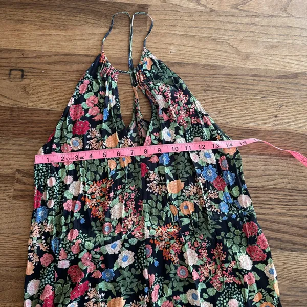 Zara Woman Floral Halter Midi Dress Black Multi Keyhole Backless XS - Image 7