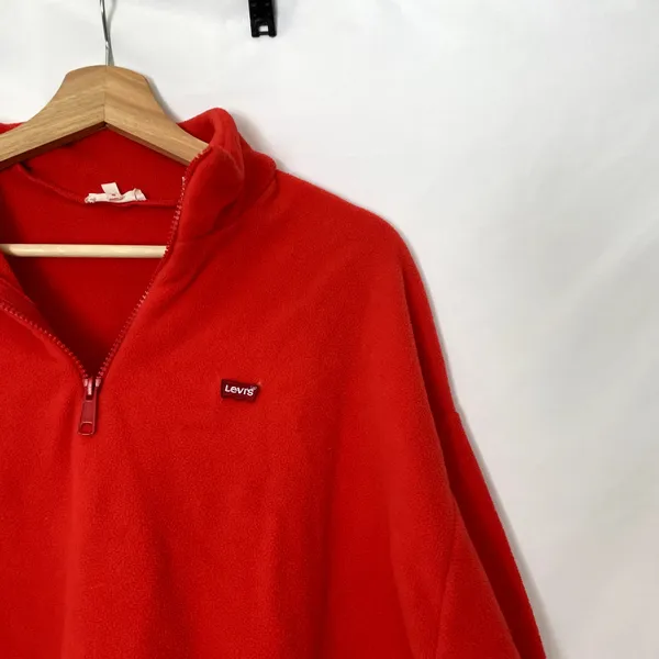 Levi's‎ neon orange red pullover quarter zip sweater women's size large fleece - Image 2