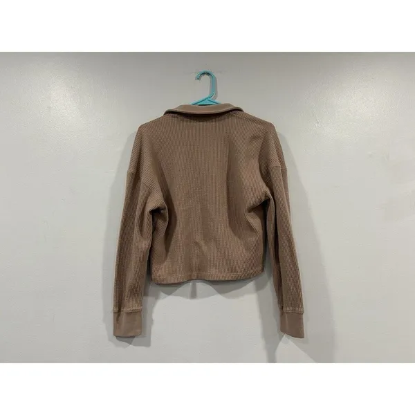 Abercrombie & Fitch Essential Tan Long Sleeve Waffle Polo Small S - Image 3