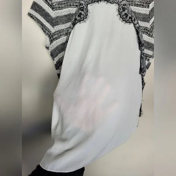 IZ Byer Black White Stripe Mixed Media Blouse Top Lace Knit Semi Sheer Size XL - Image 12