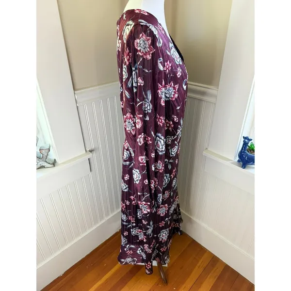 Rachel Rachel Roy Floral Metallic‎ Pleated Caron Wrap Midi Dress 24W Burgundy - Image 10