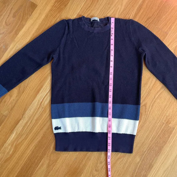 Lacoste Striped Knit Crewneck Pullover Sweater Women’s Size 36 Navy Blue White - Image 6
