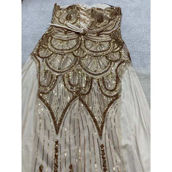 Angel Fashions Strapless Gold Sequin Beaded Long Gown Dress Women Size L - Image 13