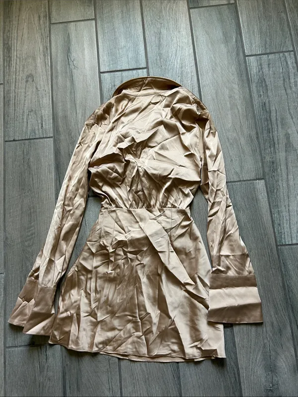 Tie-Front Mini Dress in Champagne - Image 4