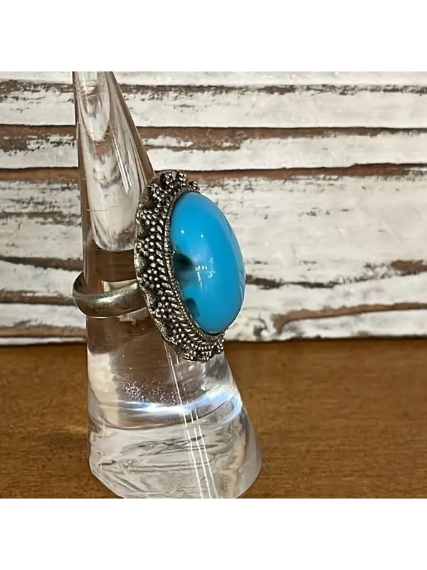 Faux turquoise and silver tone statement ring size 5.5 Blue - Image 3