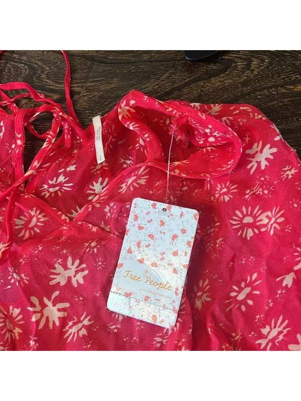 Free People Wallflower Midi Dress Raspberry Pink Floral Tiered Small‎ NWT - Image 8