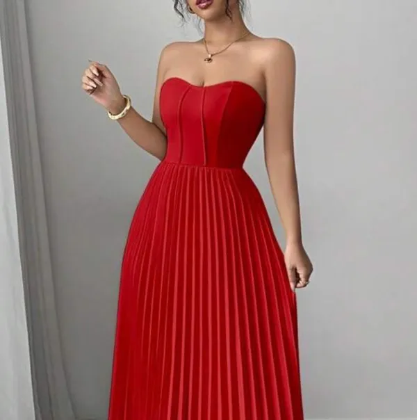 NWOT Red Pleated Tube Midi Dress size M - Image 2