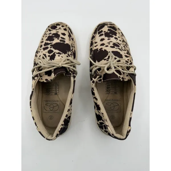Everglades Boat Shoes Cow Print Canvas Moc Toe Women's 8 (38) Western Brown - Image 6