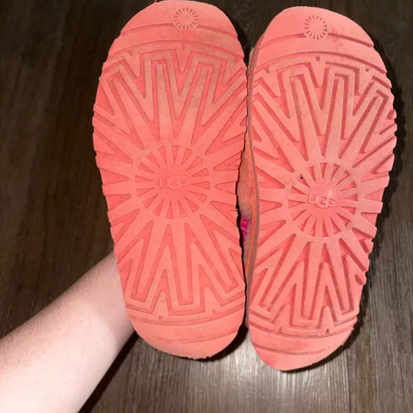 UGG Coral Pink Fuzzy Platform Slide Sandals - Image 3