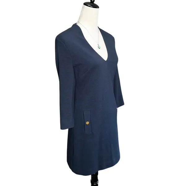 Lilly Pulitzer Charlena Navy Blue V-Neck‎ Mini Sheath Dress S | Coastal Preppy - Image 2