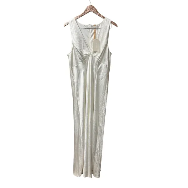 NEW Meshki Meghan Sleeveless Satin V-Neck Maxi Dress Ivory XXXL READ - Image 4