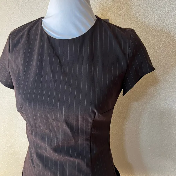 Zara Brown pinstripe mini dress with belt and undershorts NEW MEDIUM - Image 3