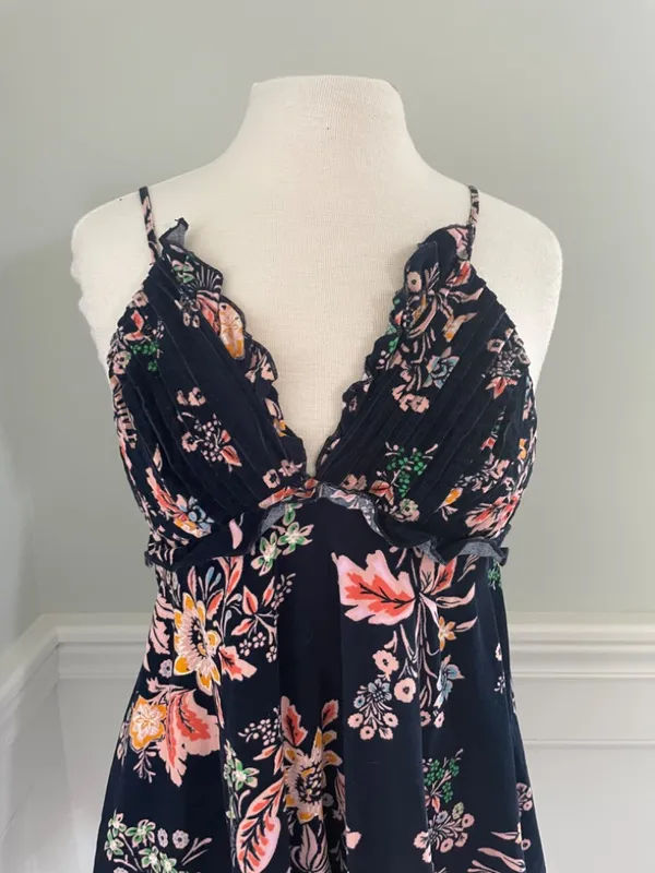 Free People Corduroy Ruffle Floral Mini Dress Size Xs! - Image 5