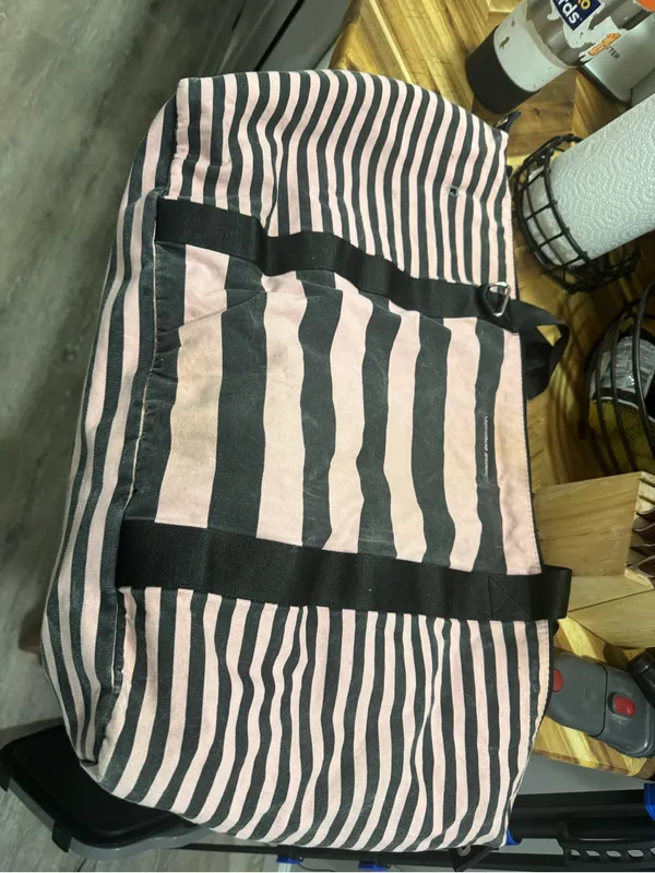 Victoria's Secret Pink and Black Striped Travel Duffel - Image 4