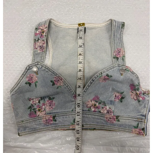 Wild Fable Floral‎ Denim Corset Crop Top Light Wash Purple Pink Small NWT - Image 5