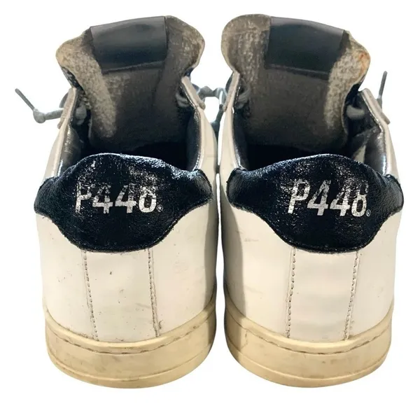 P448 John Sneakers 40 10 White Snakeskin Silver Leather Low Top Italy Edgy - Image 3