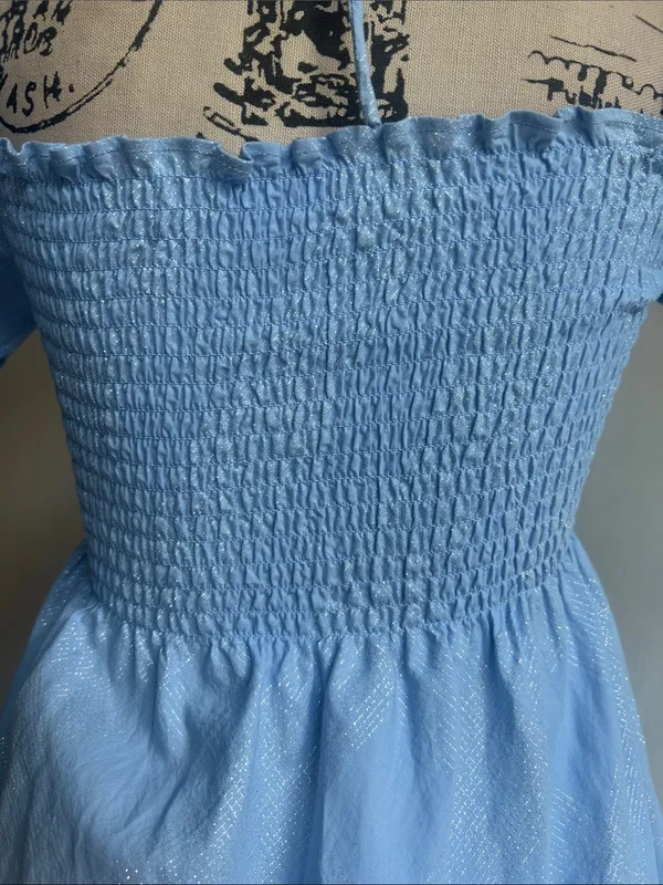 Hill House Athena Blue Glitter Smocked Nap Dress Size Small - Image 13