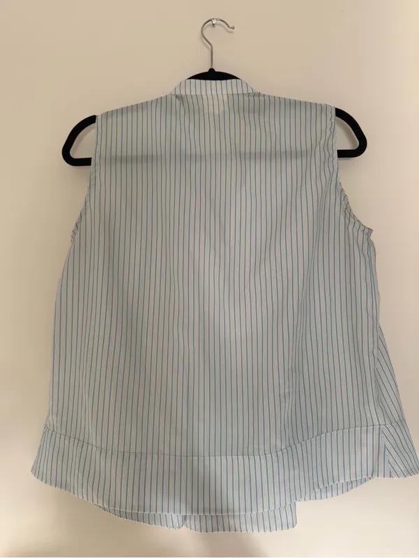Vintage Light Blue Pinstripe Sleeveless Henley Camisole - Image 2