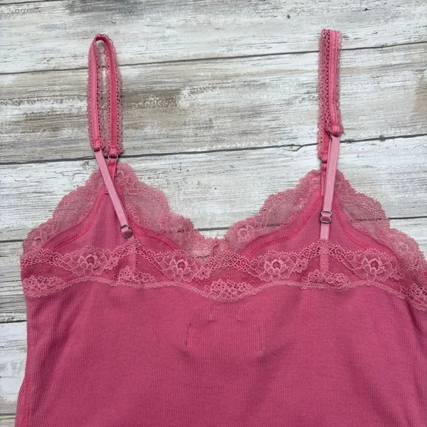 Y2K Abercrombie & Fitch Lace Tank Top Camisole Sz M Pink Stretch Ribbed Coquette - Image 6