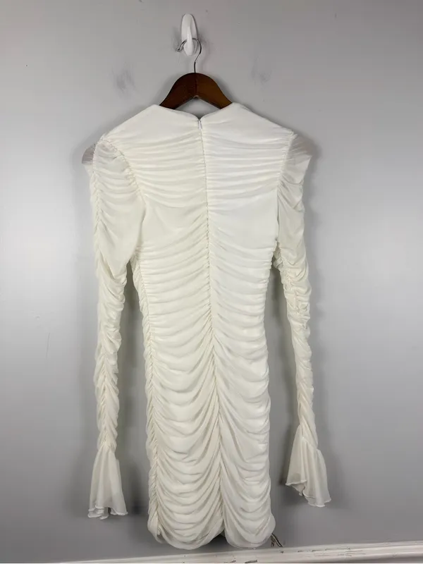 New CLUB L LONDON Romilly white ruched long sleeve bodycon mini dress size 4 - Image 4