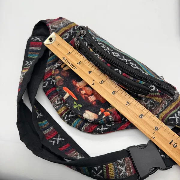 Boho Mushroom Woven Waist Pack Festival Hip Bag Multicolor Striped Fanny Pack - Image 7