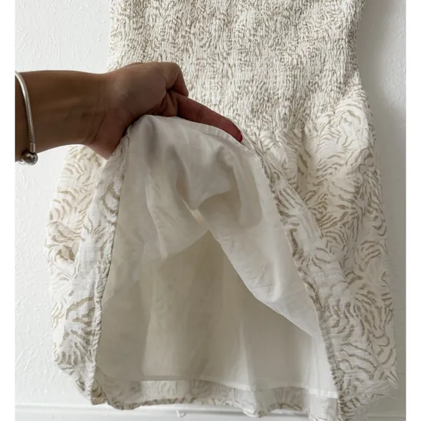 Universal Threads NWT L Smocked Strapless MiniDress Ivory Beige Boho Cottagecore - Image 9