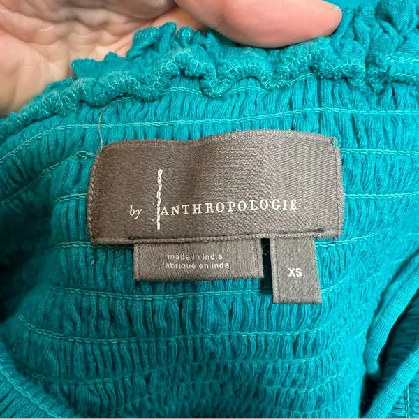by‎ Anthropologie smocked bodice flounce hem maxi dress turquoise blue Sz XS - Image 5