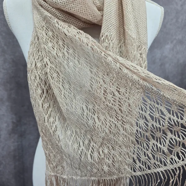 Champagne Sparkle Glitter Long Fairy Fringe Romantic Whimsy Wrap‎ Shawl Scarf OS - Image 5