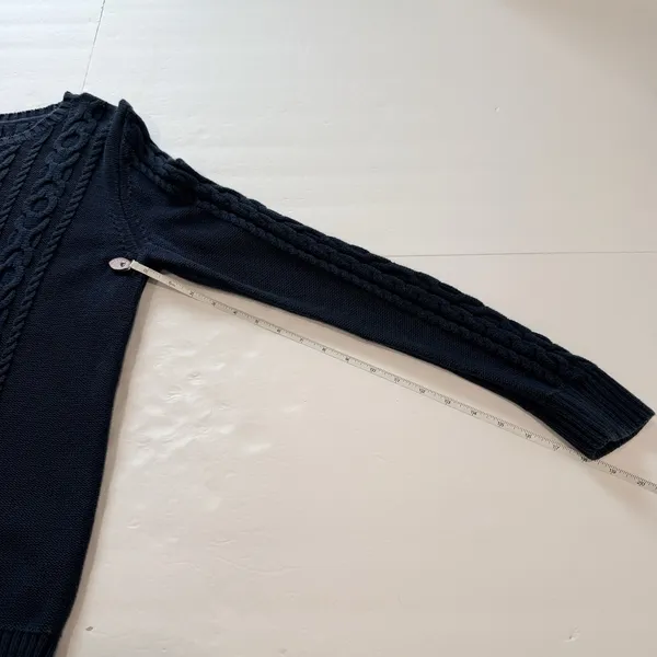 LL Bean Navy Blue Double L Mixed Cable Cotton Crew Neck Pullover Sweater LARGE - Image 8