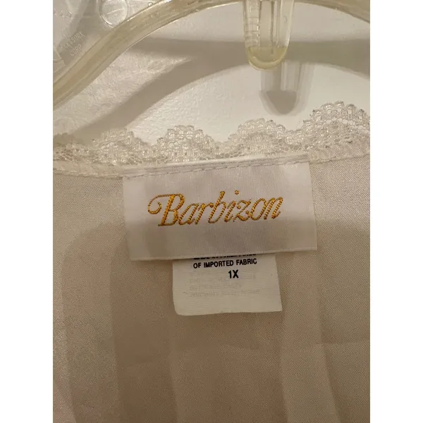 Barbizon Vintage Pale Cream Floral Embroidered‎ Elegant Lace Trim Long Robe 1X - Image 7