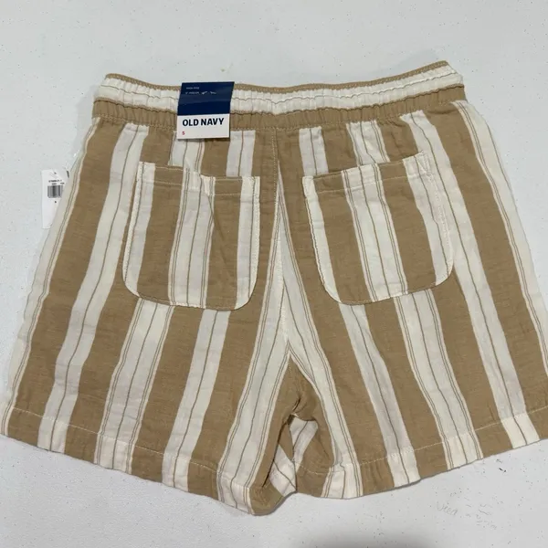 OLD NAVY Tan‎ White Striped Soft Beachy Coastal Classic Shorts SZ S New - Image 3