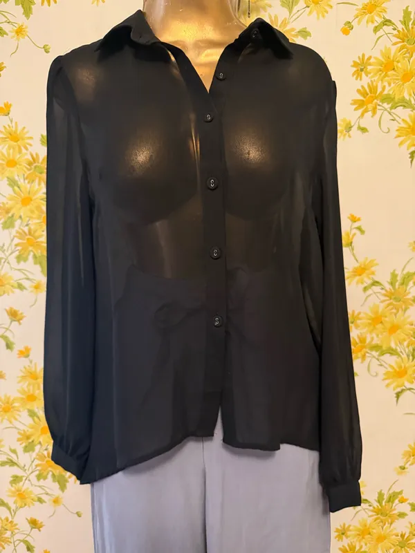 TCEC Black Sheer Button-Up Blouse size S/M - Image 6