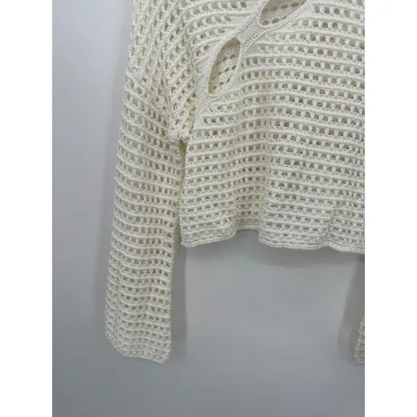 Willow Root Sweater Womens‎ Size L Cream Open Knit Boho Flare Cut Out Y2K Knit - Image 4