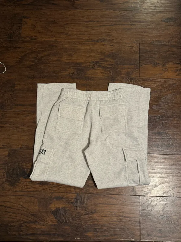 Women’s Heather White/Gray Cargo Sweatpants with 'Los Angeles' Detail - Image 3