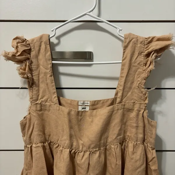 Aerie Flutter Sleeve Square Neck Babydoll Tunic Linen Blend Mini Dress - Image 5