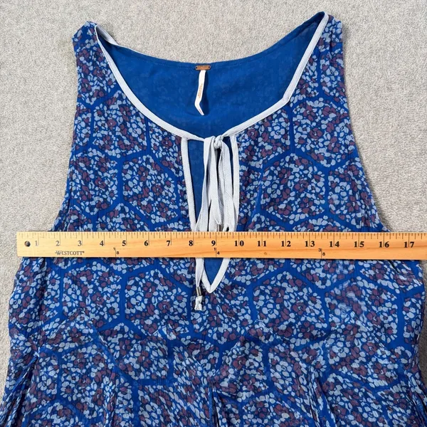 Free People Touch The Sky Printed Blue Tank Top Women's Small Sleeveless Flowy - Image 6