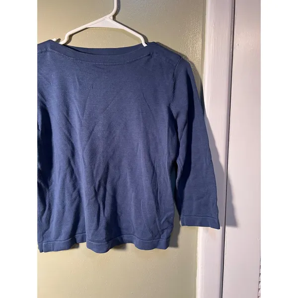 Coldwater Creek Women's Size Small Boatneck Sweater 3/4 Sleeve Blue Gray Silk - Image 3