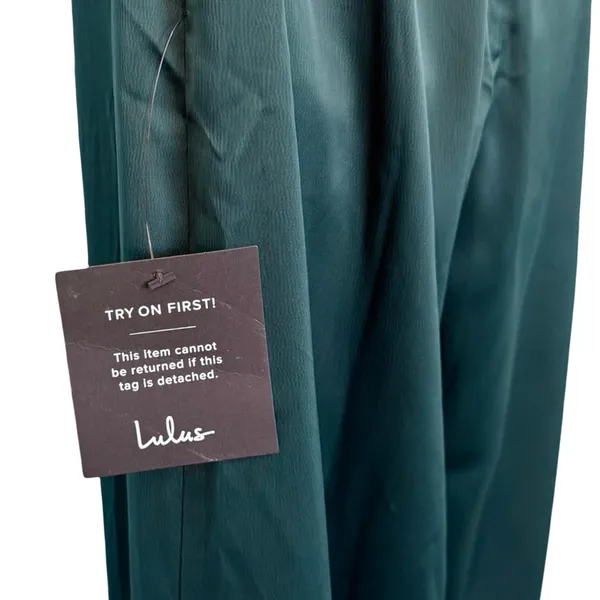 Lulus Hold That Pose Emerald Green Strappy Glam Satin Jumpsuit size XS NEW Tags - Image 12