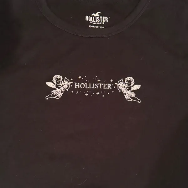 Hollister Womens Black Cherub Angel Graphic‎ Tee Cotton Short Sleeve Shirt L - Image 3